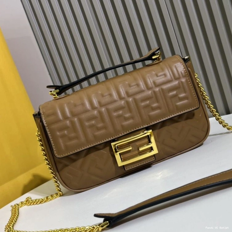 Cheap HOT Chain In Motif FF Leather Bag Brown Baguette Nappa Fendi Midi 0807